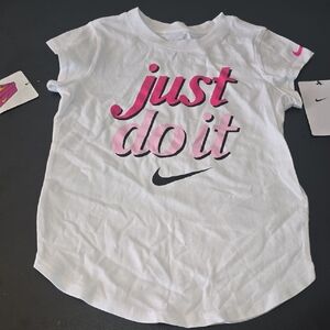 Nike Girls White T Shirt - Pink Just Do It